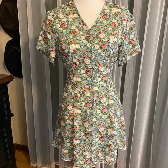 Vintage Dresses & Skirts - Vintage 90’s minty green floral mini babydoll dress